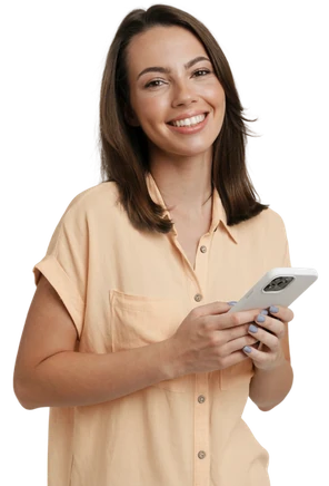 Smiling woman with her phone